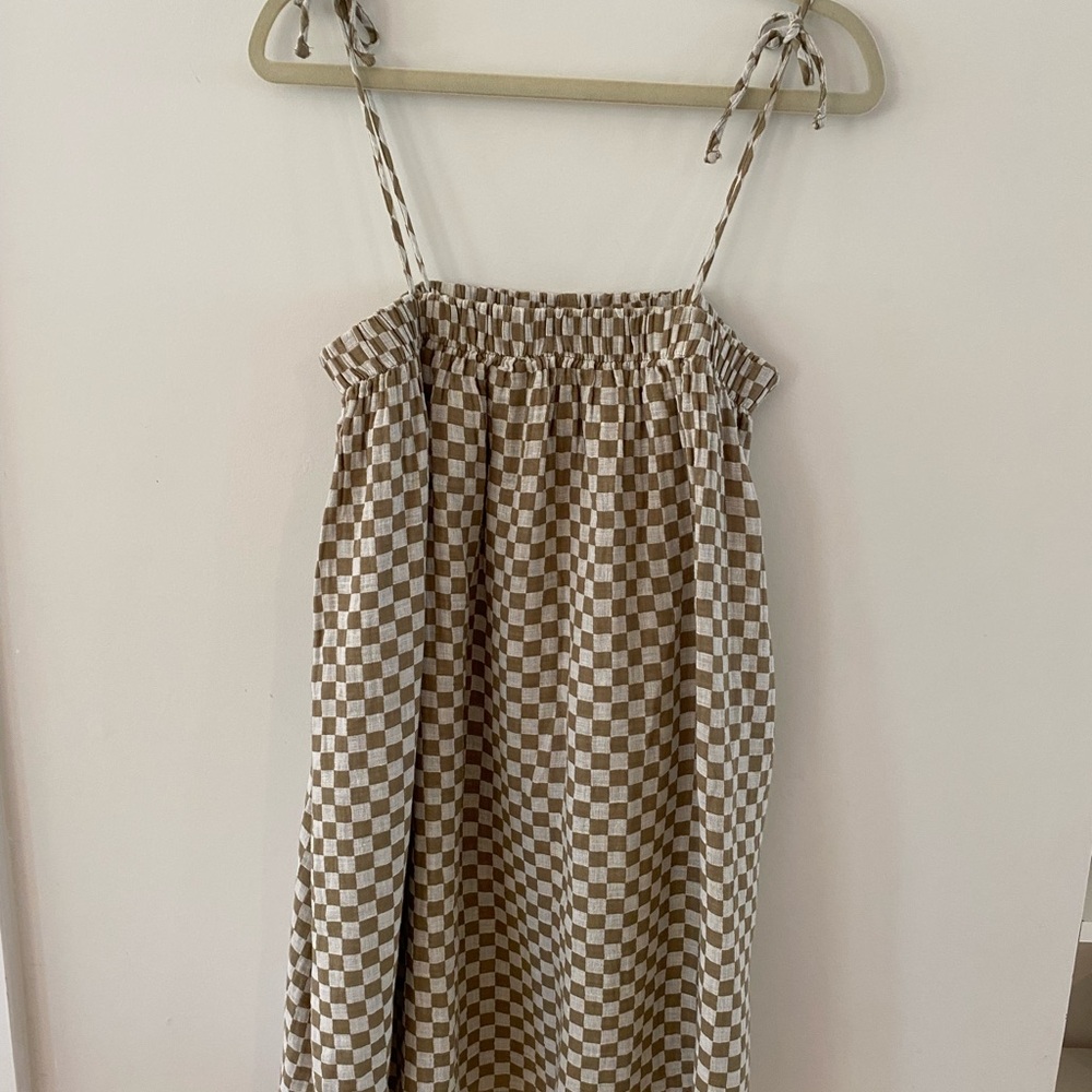 Rylee & Cru Sahara Mini Checkered Brown Dress